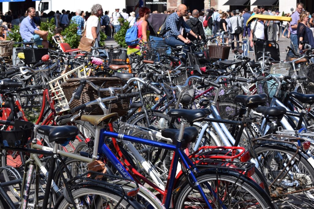 Many bikes parked in Copenhagen