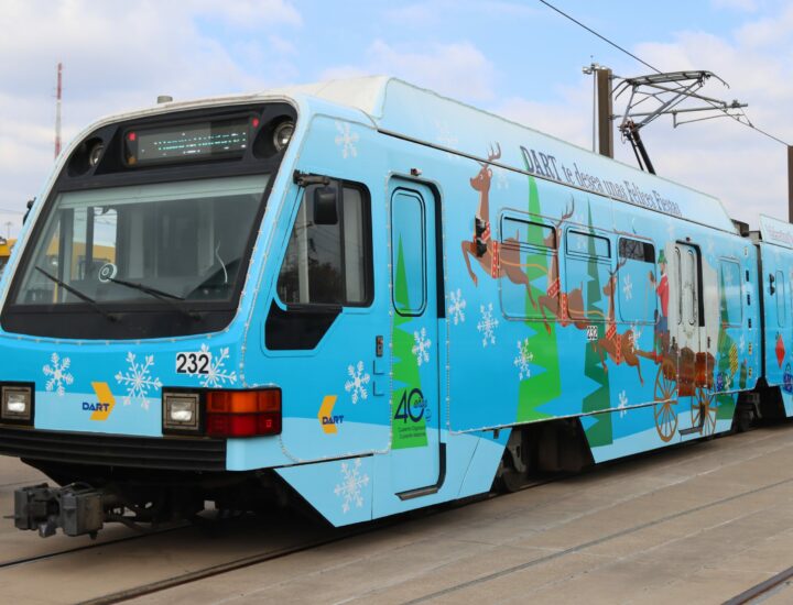 DART train decorated for Christmas